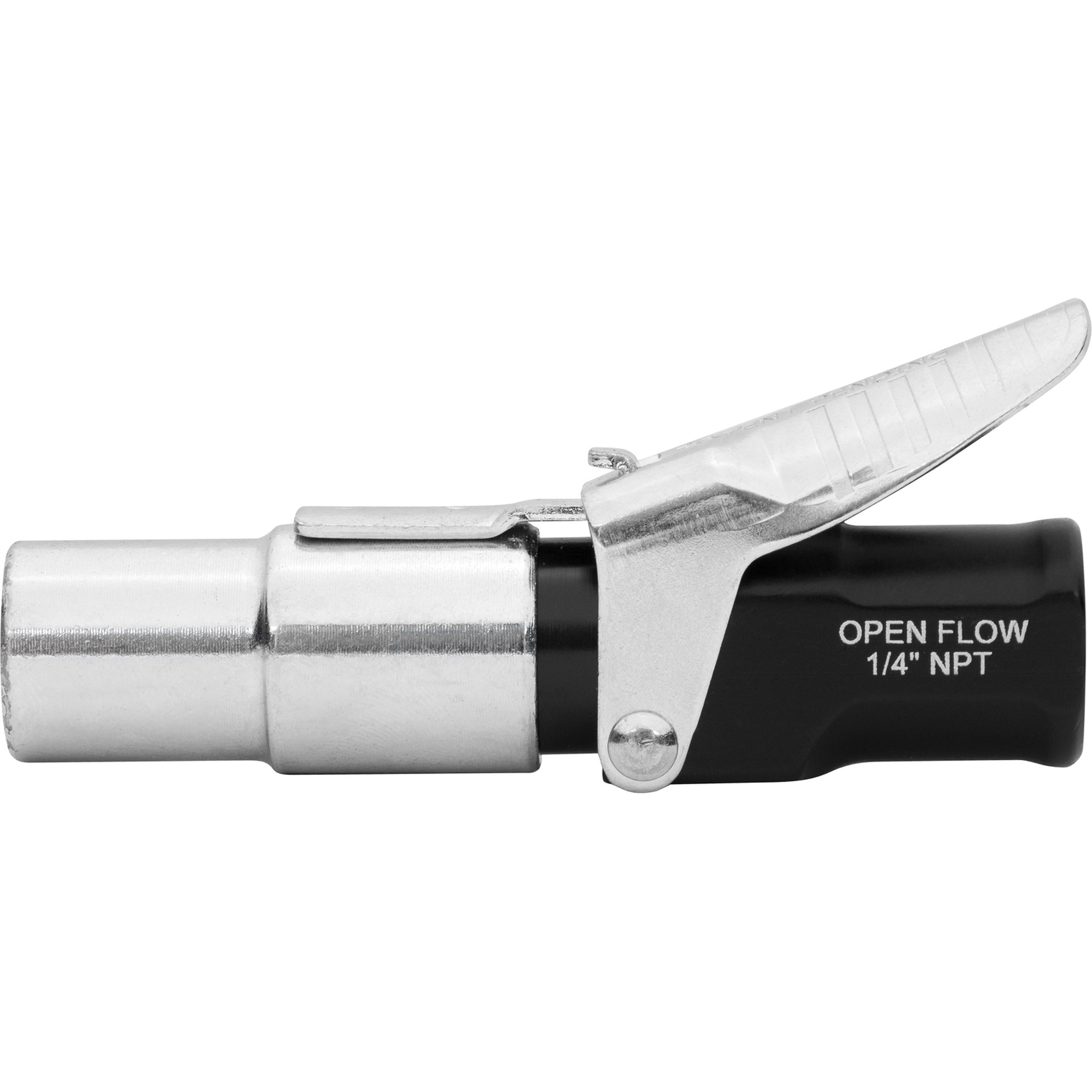 LockNFlate Air Chuck, 1/4in. NPT Connection, Open Style, Fits Schrader Valves, 150 PSI, Model# LNL65001